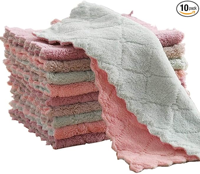 10-Pack Microfiber Cleaning Cloth Dish Towels, Double-Sided Dish Drying Towels，Reusable Household Cleaning Cloths for House Furniture Table Kitchen Dish Window Glasses