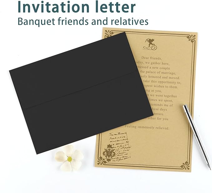 50 Pack 4x6 Envelopes, A4 Black Envelopes Self Seal for Invitation, Baby Shower, Birthday Party, Wedding, Postcards, Mailing, Greeting Cards