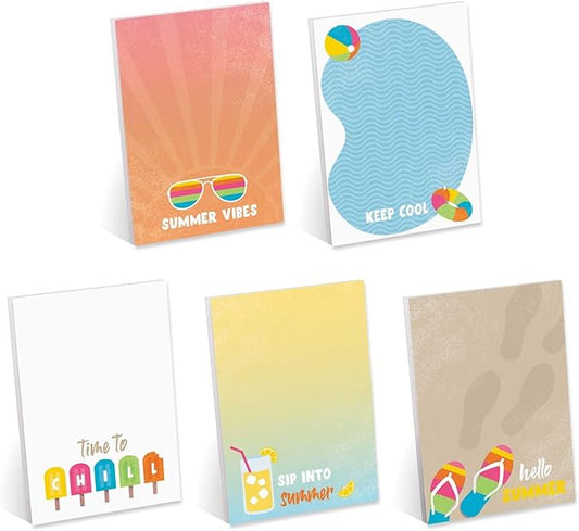 Gotcha Covered Notebooks Summer Vibes Sticky Note Set / 4" x 6" Repositionable Sticky Note Pads / Five Modern Beach Theme Designs / Made in The USA