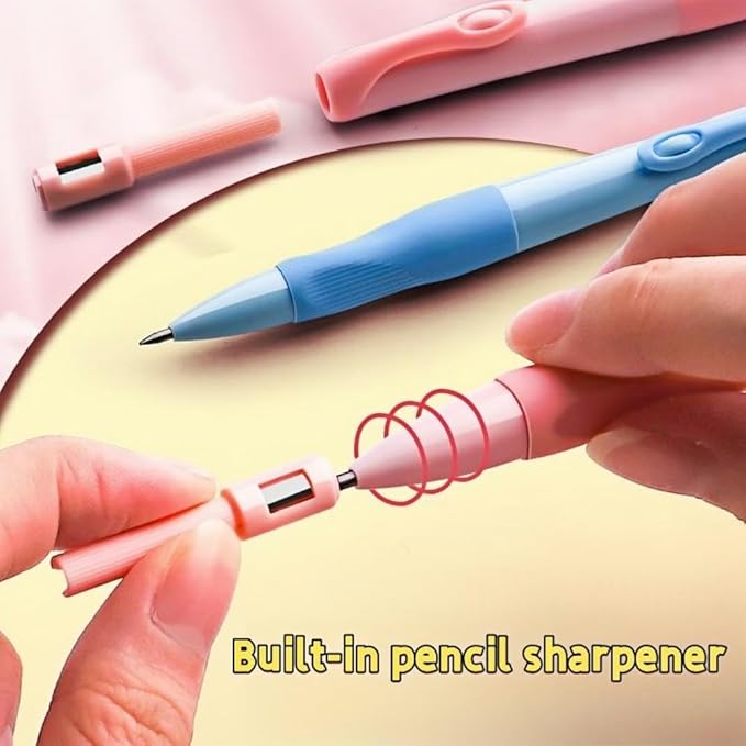 Handwriting thick mechanical pencils with grip: 2.0MM HB Pencil for kids with 14 leads (2 pack red&green)