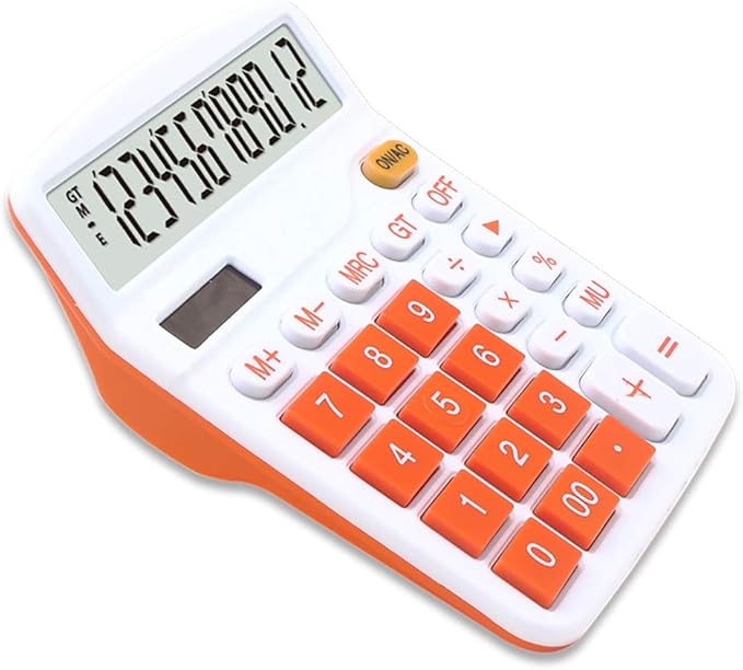 Meichoon Large Calculator Orange Office Solar Dual Power Financial Dedicated 12 Digit Display Large Standard Function Desktop Business Calculator Multifunctional KA08