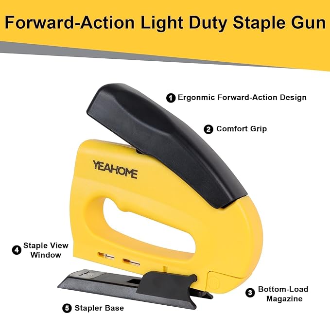 YEAHOME JT21 Forward Action Staple Gun, Upholstery Staple Gun with 1000 pcs JT 21 Staples, Light Duty Staple Guns for Wood, Crafts, DIY, Decoration, Fabric