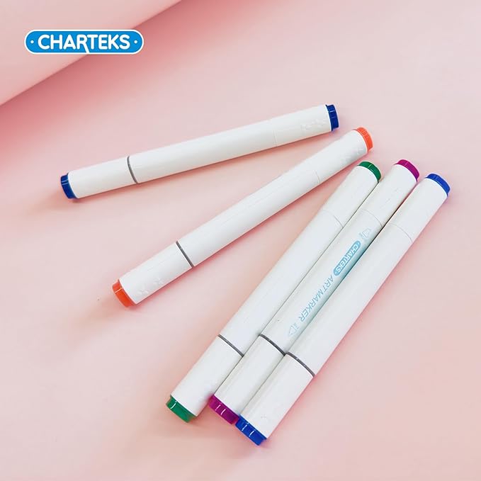 CHARTEKS 80 Colors Art Markers, Dual Tips Drawing Markers Set for Kids & Adults, No Bleed Through Coloring Marker Pens for Sketching, Bullet Journaling, Beginner Artist Supplies (Water-Based)