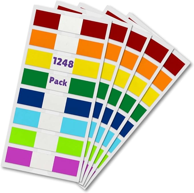 Tabsous 1248 Sticky Tabs - Repositionable, Writable Index Tabs & Page Flags for Books, Files, and Notes - Transparent Colored Markers for Organizing, Highlighting, Classifying Documents (08 Colors)