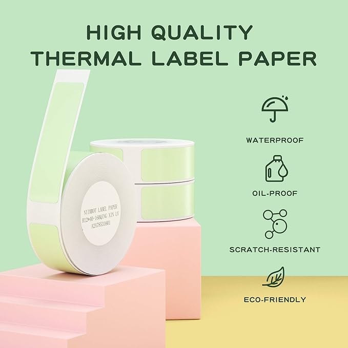 NIIMBOT D11 Label Maker Tape 3 Rolls Adhesive Green Label Paper 0.47" X 1.57" (12 X 40mm) 160 Labels/Roll, Compatible for NIIMBOT D11 D110 Label Printer, 3-Roll