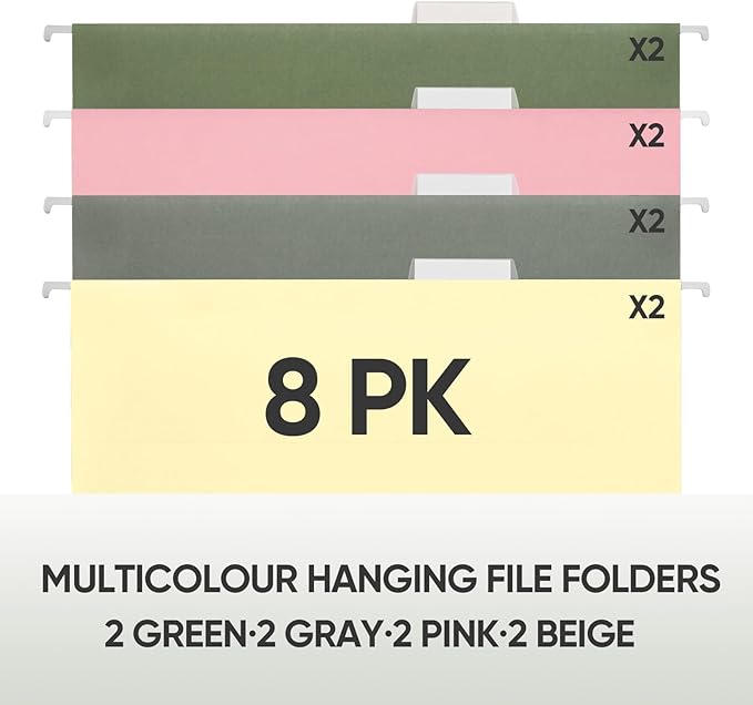 BALEINE 8PK Hanging File Folders, Letter Size Hanging Folders with 1/5-Cut Tabs for Filing Cabinets, File Boxes (8PK, Letter Size)