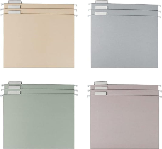Y YOMA 12 Pack Colored Hanging File Folders Letter Size Decorative Hanging Folder Cute Pretty File Folder for Filing Cabinet Office Home with 1/5-Cut Adjustable Tabs, 4 Selected Morandi Color