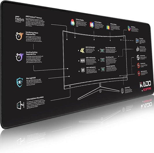 Kado Gaming Mouse Pad Desk Mat with Monitor Feature Icons 31.5x11.8in 800x300mm, Large Mouse Pad for Desk XL Black Anti-Slip Keyboard Pad, Office Desk Accessories for Computer, MacBook, PC and Laptop