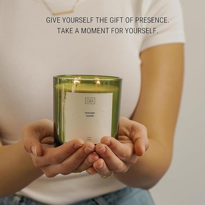 Craft & Kin Lavender Candle | 12oz Premium Lavender Woods Fall Scented Candles for Men and Women | Made with Natural Soy | Nature Collection