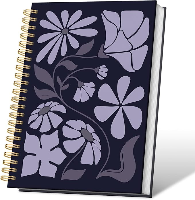 VONTP Boho Abstract Floral Spiral Notebook, Purple Abstract Flower Aesthetic Journal, Boho Office Supplies, Botanical Floral College Ruled Notebook Journal for Writing, 5.5x8.3