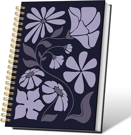 VONTP Boho Abstract Floral Spiral Notebook, Purple Abstract Flower Aesthetic Journal, Boho Office Supplies, Botanical Floral College Ruled Notebook Journal for Writing, 5.5x8.3