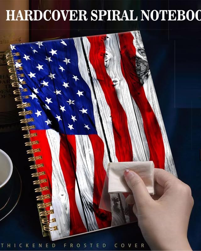 Spiral Journal Notebook,A5 Hardcover Lined Journals for Women Girl 6 x 8.3 in,120 Pages Thick Paper,Cute College Ruled Writing Notebook for Gifts Office Work School(Old Wood American Flag)