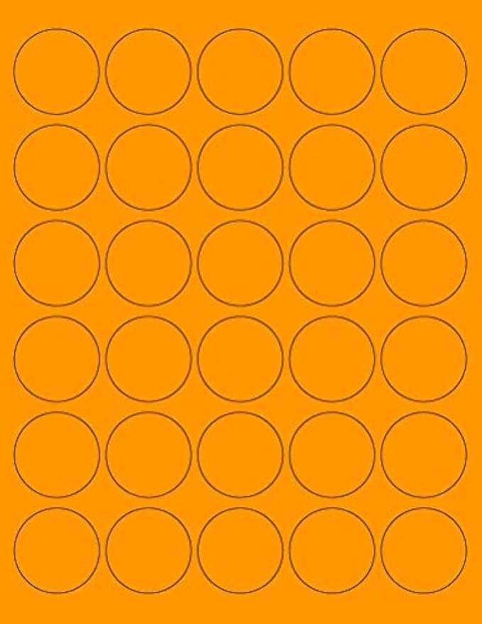 8-1/2 x 11" Neon Color High Light Fluorescent Labels for Laser & Inkjet Printer (ORANGE Fluorescent, 1.5" Round - 30 Per Page | 750 Labels)