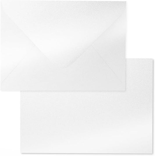 Shimmer Shiny White Envelopes 5.25 x 7.25 inches 100 PCS, Goefun A7 Euro V Flap Envelopes with Gummed Seal for 5 x 7 Cards, Wedding, Baby Showers, Birthday, Graduation