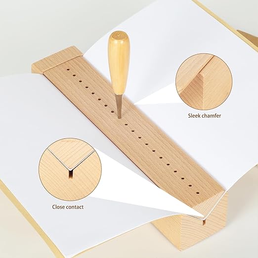 Beech Wood Book Binding Cradle with an Awl,Used for Book Binding Hole Punching,Sturdy and Durable, Easy to Store,Bookbinding Supplies, Bookbinding Punch Tool
