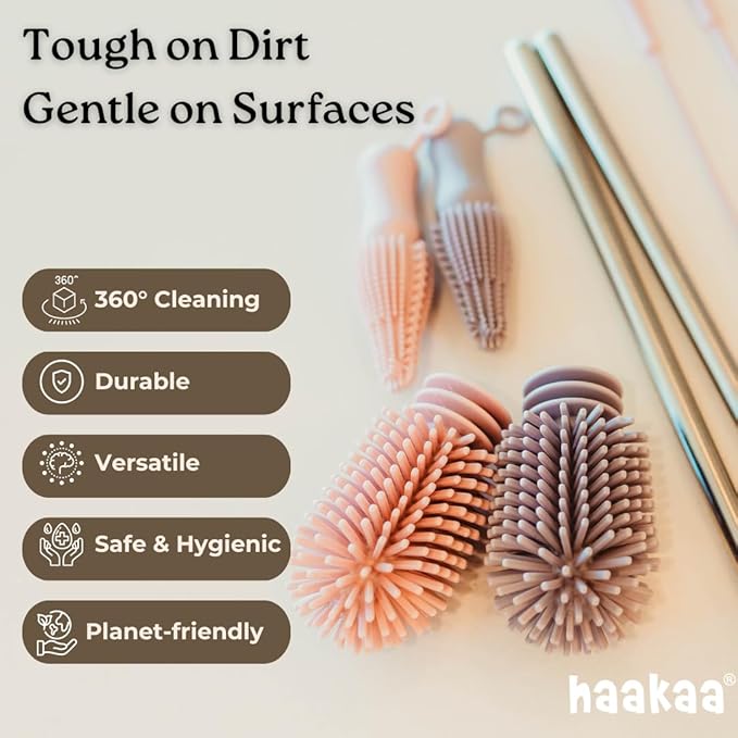 Haakaa Silicone Cleaning Brush – Household Cleaning Brushes for Bottles and Crevices – Food-Grade Silicone: Dishwasher Safe