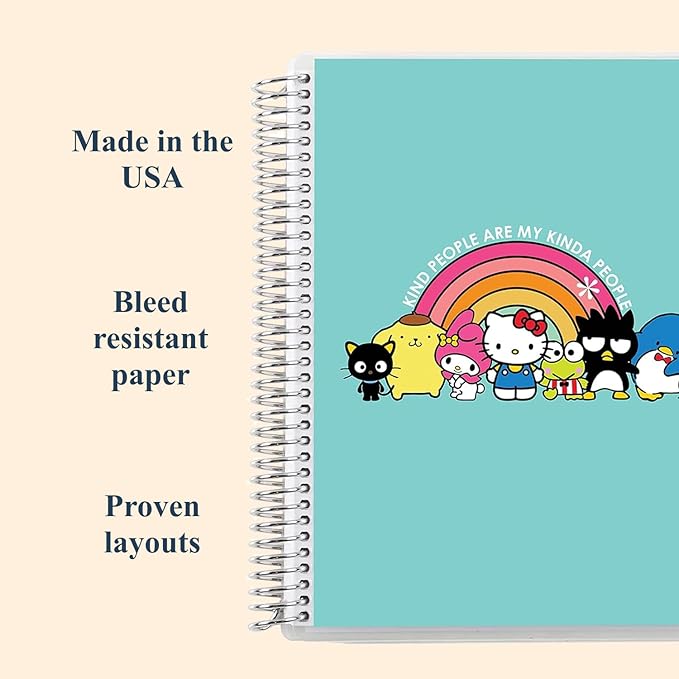 Erin Condren 7" X 9" Spiral Bound Productivity Notebook, Hello Kitty My Kinda People, Functional 160 Lined Page and 80Lb Thick Paper Spiral Notebook, Stickers Included