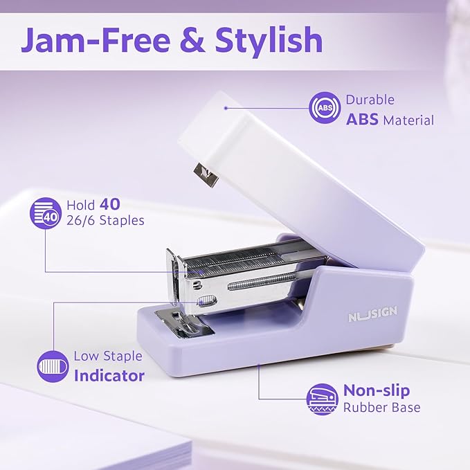 Mini Stapler with 830 Staples, Small Cute Desk Staplers, 25 Sheet Capacity, Purple-White Gradient