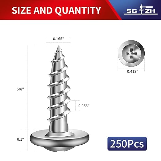 #8 x 5/8" Wood Screw 250Pcs 410 Stainless Steel Standard Thread Truss Head Fast Self Tapping by SG TZH