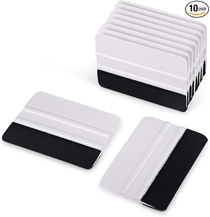EHDIS 10pcs Vinyl Squeegee 4 Inch Car Vinyl Scraper Decal Applicator Window Tint Wallpaper Smoothing Tool with Black Fabric Felt Edge-White