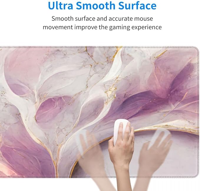 Desk Pad,Office Desk Mat 31.5"×11.8" Large Gaming Mouse Pad,Extended Computer Mouse Pad,Waterproof Thick Big Mouse Pads with Non-Slip Rubber Base Office Home Purple White Marble Flower
