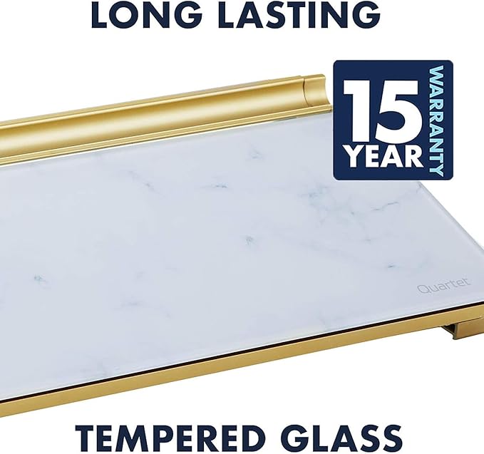 Quartet Glass Dry Erase White Board, Desktop Computer Pad for Notetaking, 18" x 6" Whiteboard, Clean Erase Surface with Storage, 1 Dry Erase Marker, Marble Surface (GDP186M)