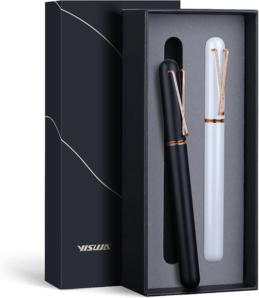 Luxury Rollerball Pen Gift - 2 Pack Roller Ball Pen for Men & Women, 0.5mm Medium Point Black Ink Fancy Office Gift Pen Set,Quick-Dry Smooth Writing Nice Metal Pen for Professionals, Journaling