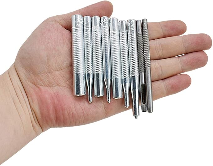 Renashed 11 Pcs Heavy Duty Hollow Leather Craft Punch Hole Tool Kit with Base DIY Leathercraft Tool Leather Rivet Setter, Leather Puch Tool,Punch Snap Kit for Hole Punch and Install Rivet Button