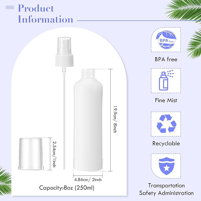 Eccliy 32 Pcs 8 oz Spray Bottles Fine Mist Cleaning Bottles Clear Empty Plastic Travel Sprayer Refillable Sprayer with Cap for Cleaning Solutions Oils Travel Perfumes(White,Colored)