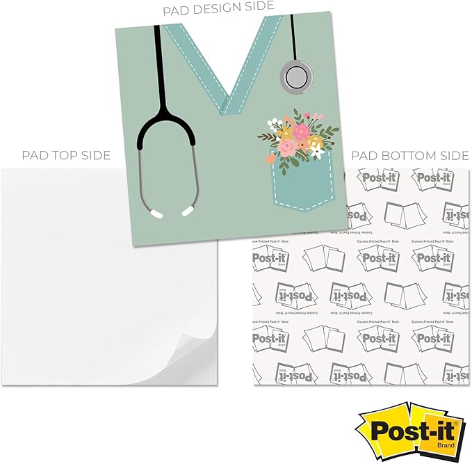 Nurse Scrubs Sticky Note Cube / 600 Sheets / 2.75" Nursing Memo Block Printed On 4 Sides/Floral Pocket Cube/Made in USA