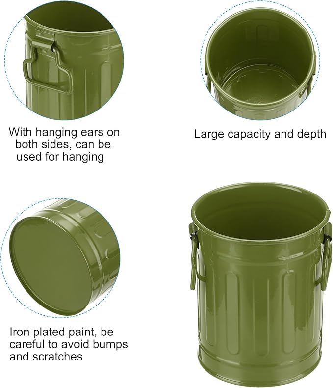 PATIKIL Barrel Pencil Holder, Metal Pen Holder for Desk Pencil Holders Cup Organizer with Handles Makeup Brush Holder Stationery Storage, Dark Green