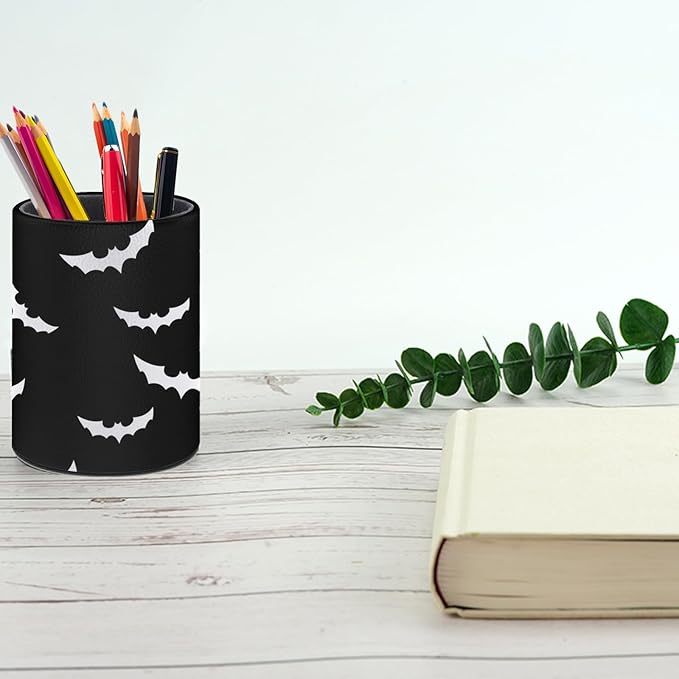 Halloween Bat Pen Holder Pencil Organizer Cute Pencil Cup Desk Decor Makeup Brush Holder PU Multifunctional Office Suppliesfor Home Classroom School