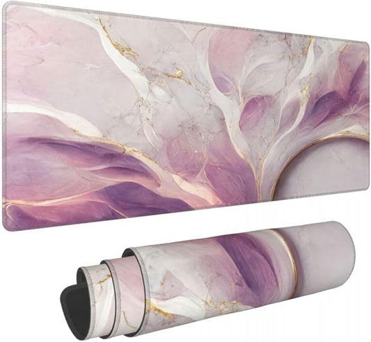 Desk Pad,Office Desk Mat 31.5"×11.8" Large Gaming Mouse Pad,Extended Computer Mouse Pad,Waterproof Thick Big Mouse Pads with Non-Slip Rubber Base Office Home Purple White Marble Flower