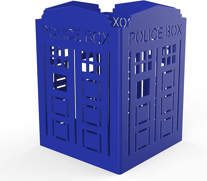 Mango Steam Metal Pen Holder, Makeup Brush Cup Organizer for Office, Bathroom, Vanity (Blue, Police Box)