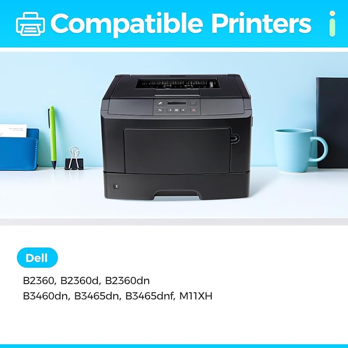 B2360 M11XH Toner Cartridge Black (High Yield with chip 1-Pack) Replacement for Dell B2360 M11XH Toner Compatible with Dell B2360 B2360d B2360dn B3460dn B3465dn B3465dnf Laser Printer Ink All-in-One