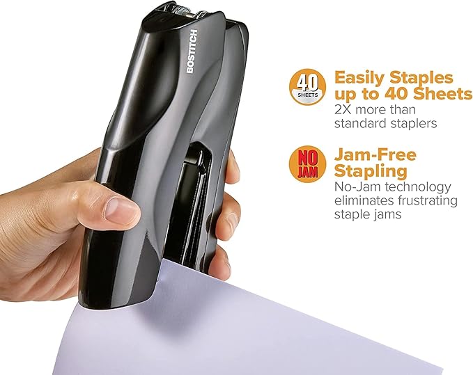 Bostitch Office Stapler Heavy Duty - 40 Sheet Stapler for Desk -Full-Strip - Includes 1260 Staples - Black