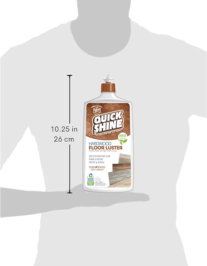 Quick Shine Hardwood Floor Luster-Polish 27oz-6pk | Plant-Derived w/Carnauba | Safer Choice, No PFAS, pH Neutral | Ready to Use Formula w/Anti-Slip Technology | Simply Squirt & Spread | Made in USA