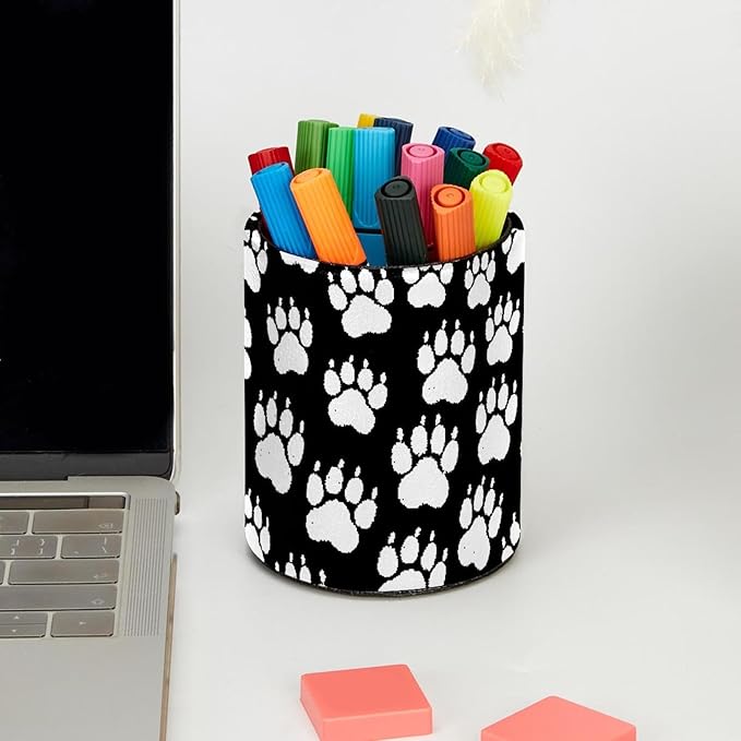 Pencil Cup Holder Desk Organizer, Pen Pot Pen Holder Container Desktop Stationery Organizer Table Flower Pot Makeup Brush Holder, chalk dog paw print