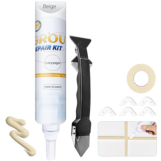 Tile Grout Repair Kit - 17.64oz Beige Grout Filler for Shower, Bathroom & Floor Tile - Waterproof Grout Sealer to Restore & Renew Grout Lines - Quick Drying, Easy to Use Tube