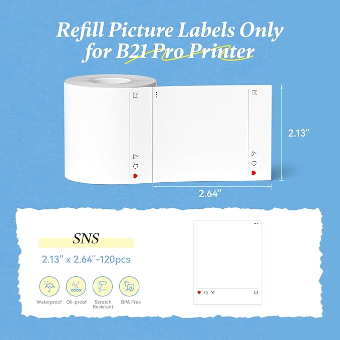 NIIMBOT Photo Papers Only for B21 Pro 300DPI Label Maker, Thermal Picture Labels Good Idea to Print Photos, Beauty Memories, Note,List (2.13''x2.67''-54x67mm)