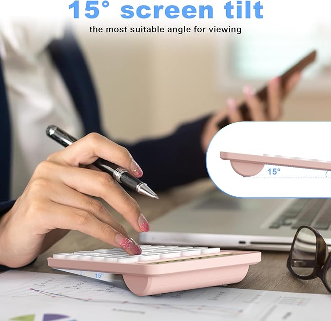 Cute Calculators Desktop Size 6.3 * 4.3in/16 * 11cm, DECKLIT Battery 12 Digit Desk Calculator Extra Large LCD Display, Great Desktop Calculator Big Buttons, 15°Tilt Screen for Kids Calculator(Blue)