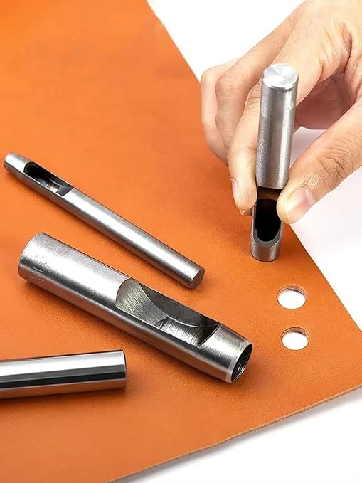 Leathe Punch Set Heavy Duty Round Hole Punch Set Leather Hole Tool,for Leather, Canvas (Silver, 6-pcs)