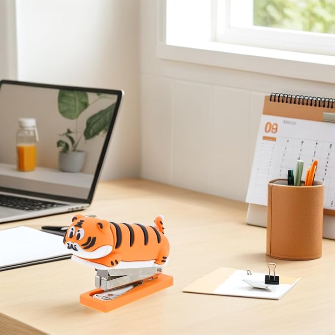DOITOOL Small Stapler ： Portable Cute Cartoon Mini Tiger Stapler Adorable Handheld Book Stapling Tool for Students and Office Use Lightweight Creative Design for and Fun Desk Accessory