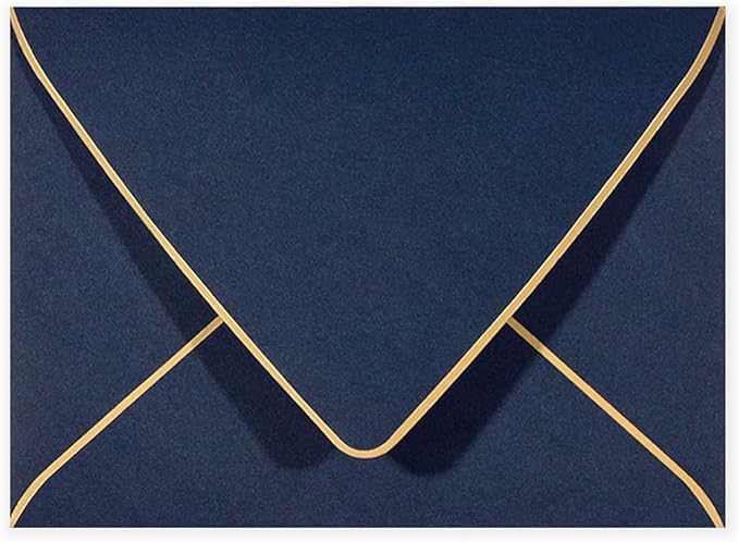 A6 Navy Envelopes With Gold Border, 4x6 Envelopes 50 Pack -Quick Self Seal, For 4x6 Cards|Perfect for Weddings, Invitations, Photos, Baby Shower| 6.5 x 4.75 Inches (Noble blue)