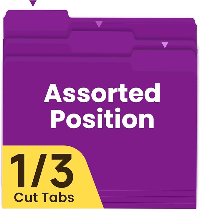 Colored File Folders Letter Size, 60 Pack Purple Folders 1/3 Cut Tabs, Assorted Pastel Color Office School Buiness Folders for Filing Organization, Paper File Folder Bulk Set