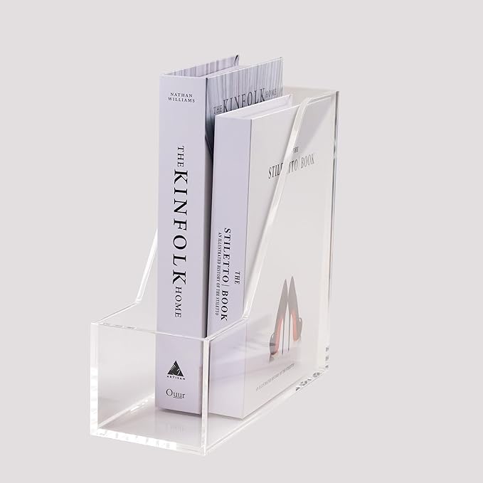 Magazine Holder - Acrylic File Holder and Desk Organizer, Clear Bookend File Sorter, Acrylic Book Organizer and Storage Box for Documents, Magazine Holder Rack for Classroom, Home, and Office