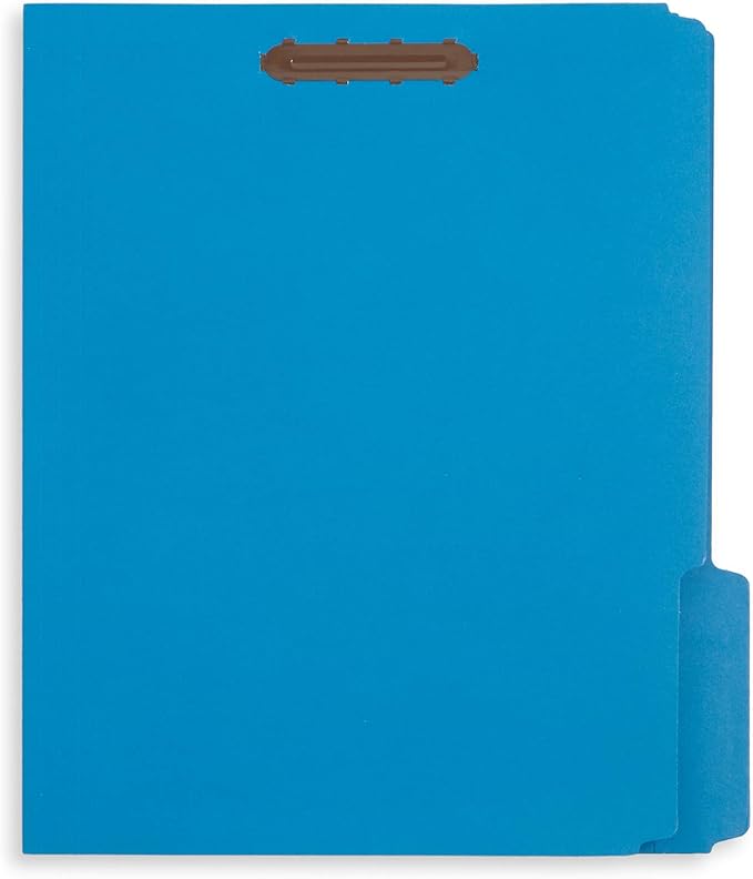 50 Fastener File Folders - 1/3 Cut Reinforced Tab - Durable Blue Folders with Prongs- 2 Prong Design for Medical Files, Law Client Files, Office Reports - Letter Size, 50 Pack (Blue)