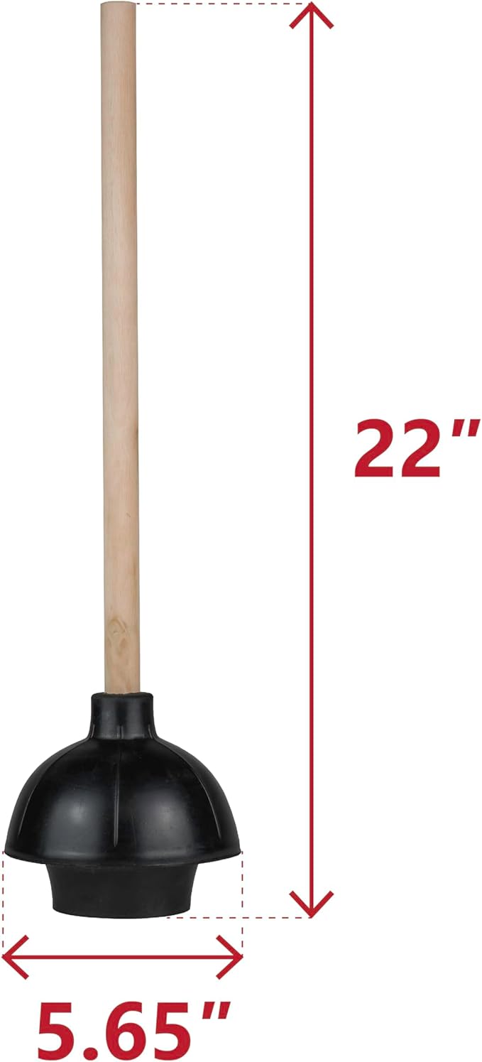 SteadMax Rubber Toilet Plunger, Double Thrust Force Cup, Heavy Duty, Commercial Grade with 18” Wood Handle (Pack of 3)