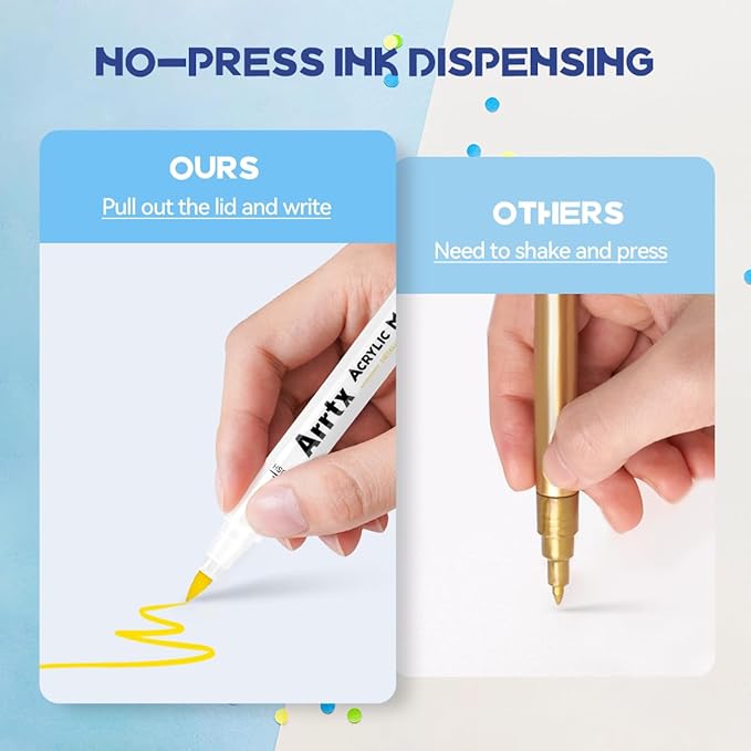 Arrtx Acrylic Paint Pens 60A,Brush Tip Acrylic Markers Set for Rock Painting,Glass,Stone,Wood,Ceramic Fabric