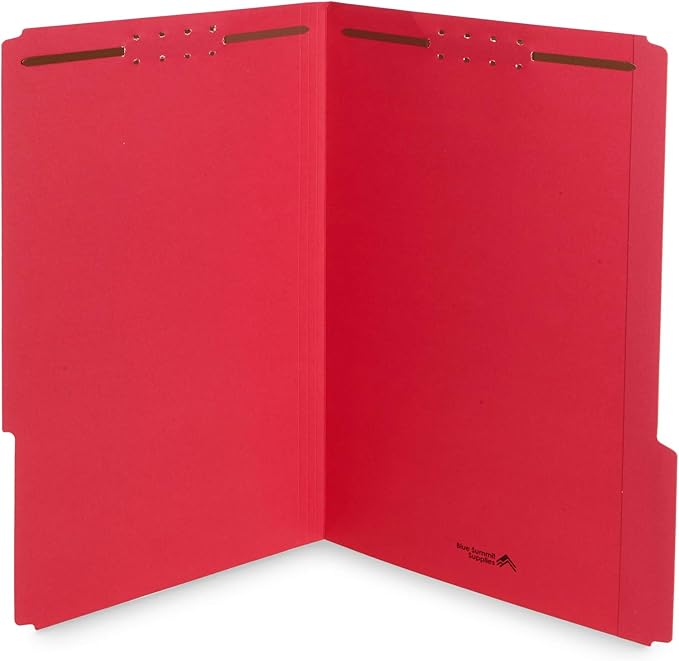 Blue Summit Supplies Red Legal File Folders with Fasteners, Legal Size, 1/3 Cut Reinforced Tabs, Durable 2 Prongs, Designed to Organize Standard Medical or Law Files, 50 Pack